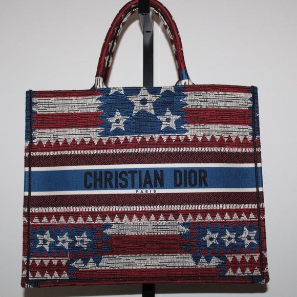CHRISTIAN DIOR Canvas Embroidered Exclusive US Book Tote Red White Blue - Picture 12 of 12